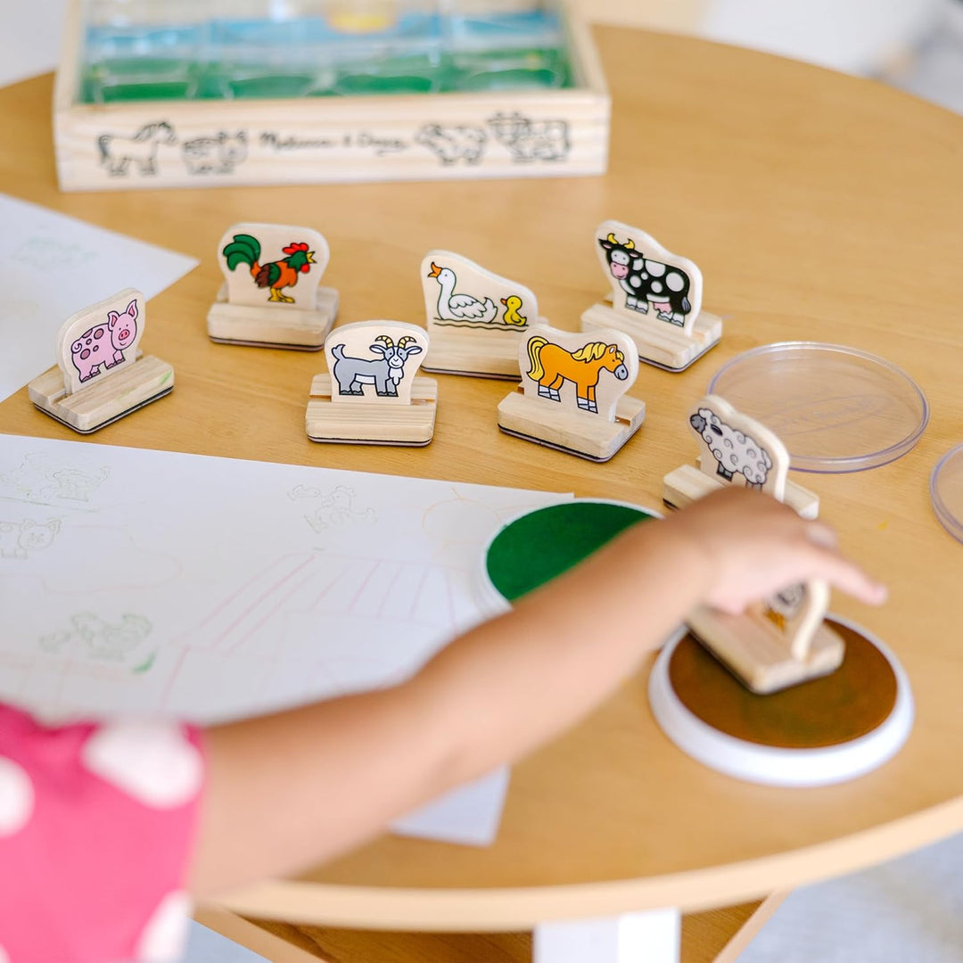 Melissa & Doug Stempelset aus Holz mit Bauernhoftieren, für Kinder ab 3 Jahren, 8 Holzstempel, 2 Ste