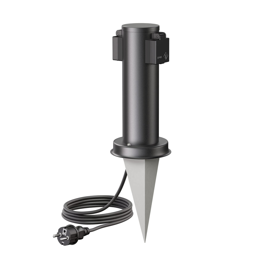 ledscom.de Garten-Steckdosen-Säule PORU mit Erdspiess und 2m Kabel für aussen, 2-Fach, Edelstahl, sc