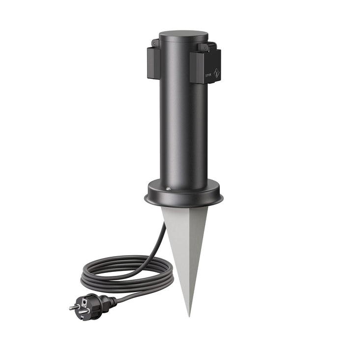 ledscom.de Garten-Steckdosen-Säule PORU mit Erdspiess und 2m Kabel für aussen, 2-Fach, Edelstahl, sc