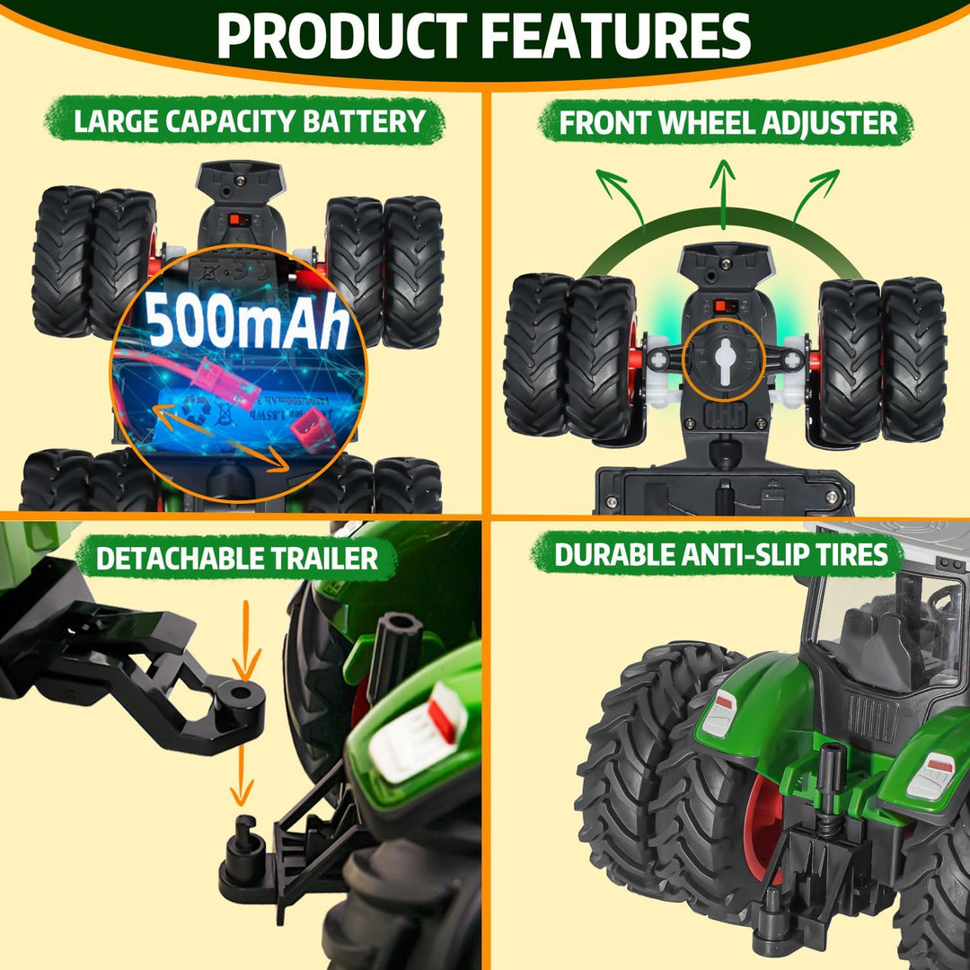 PENGBU RC Traktor Spielzeug ab 3 4 8 Jahre, 2.4 GHz Ferngesteuerter Traktor Ferngesteuert, Trecker F