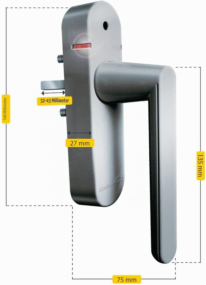 Schellenberg 46513 Fenstergriff mit Alarmfunktion, Balkontürgriff, Smart Home Funk-Alarmgriff - für