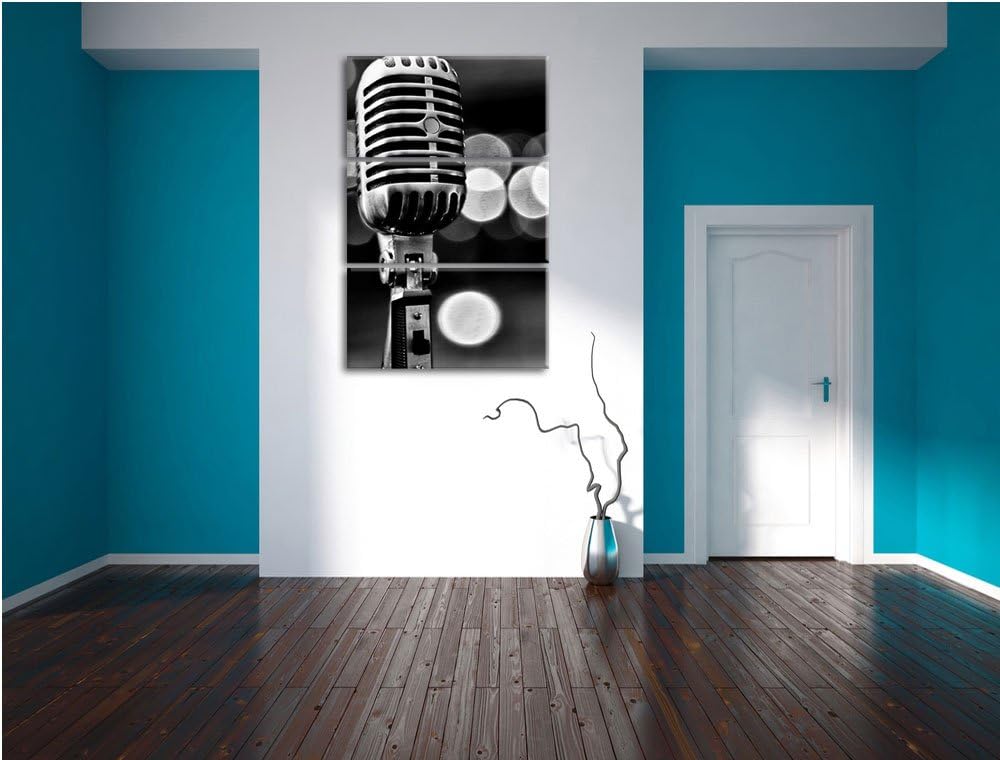 Pixxprint Altes Retro Mikrofon als Leinwandbild/Grösse: 3 Teilig (120x80 cm) cm/Wandbild/Kunstdruck/