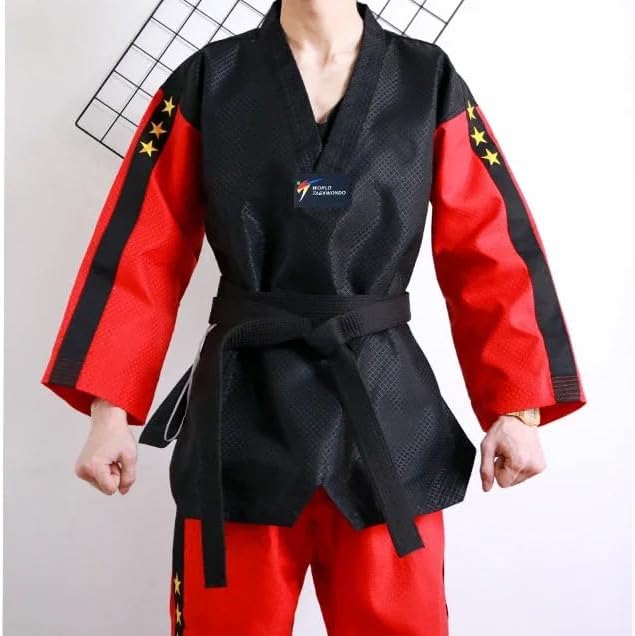 Taekwondo Gi Set DobokTaekwondo Standard Uniform TKD Anzug mit Gürtel rot/black 120, rot/black 120