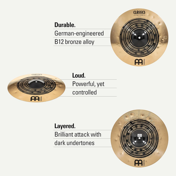Meinl Classics Custom Dual 16 Zoll Crash (Video) Schlagzeug Becken (40,64cm) B12 Bronze, Dunkles und