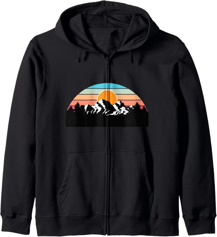Schnee Berge Retro Sonnenuntergang Alpine Skifahren Kapuzenjacke