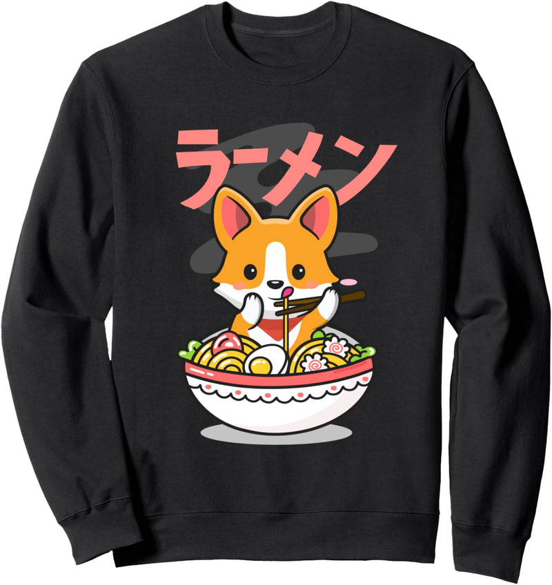 Kawaii Ramen Japanische Nudeln, niedlicher Anime-Hund Corgi Ramen Sweatshirt