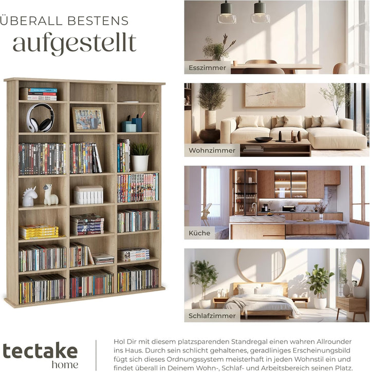 tectake® CD Regal, DVD Regal, Medienregal CD Ständer, Raumteiler Schrank mit Kippschutz, 18 einstell