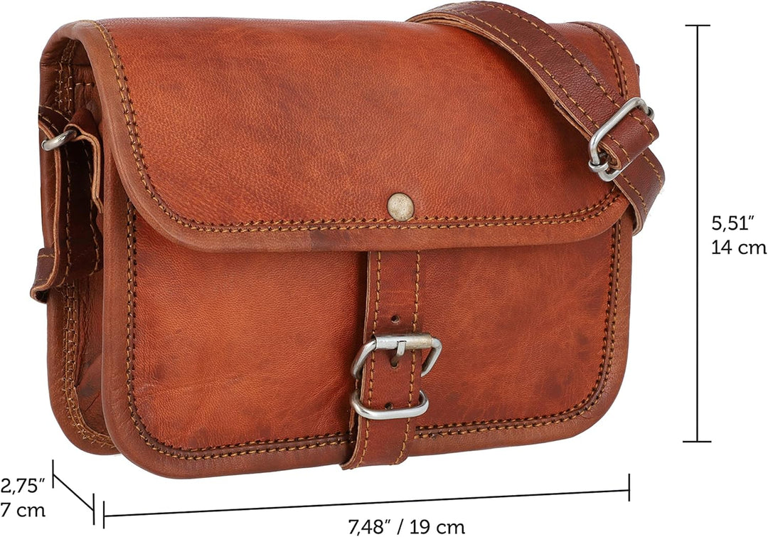 Gusti Umhängetasche Leder - Mary S Damen Handtasche Umhängetasche klein Vintage Braun Leder Braun S,