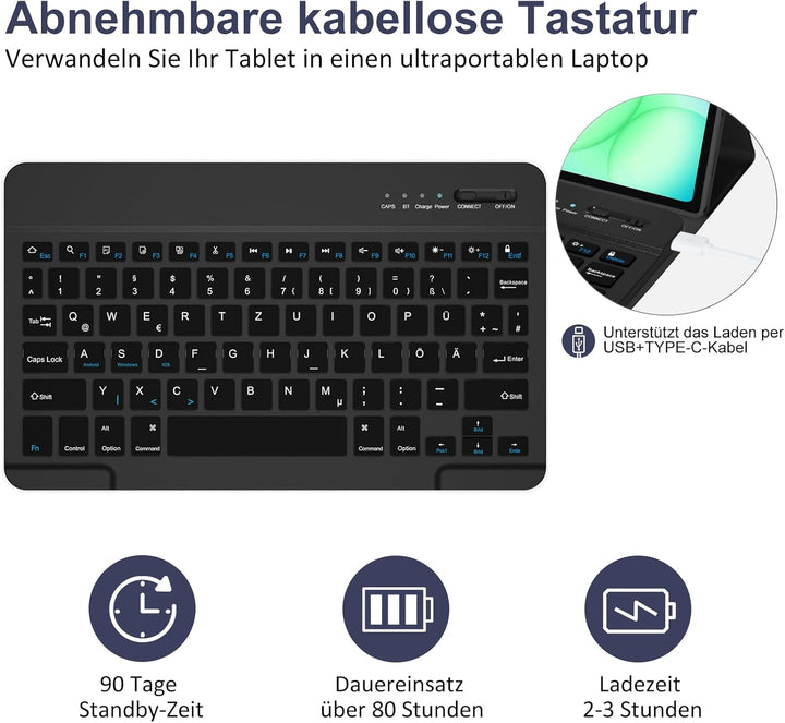 HOTLIFE Tastatur Hülle für Samsung Galaxy Tab А11+ 2025/А9+ 11 Zoll 2023, Schutzhülle mit Automatisc