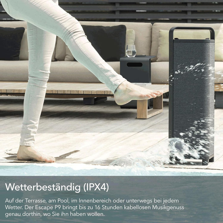 Escape P9 Outdoor Bluetooth Lautsprecher (IPX4 wetterfest, 100 Watt, 16h Akkulaufzeit, kabellos, tra