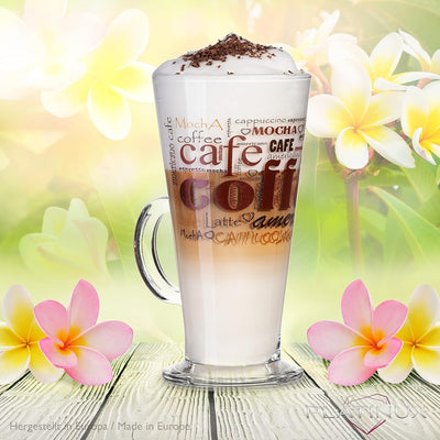 PLATINUX Kaffeegläser mit Motiv max. 280ml Set 6-Teilig aus Glas Latte Macchiato Gläser mit Griff Ca