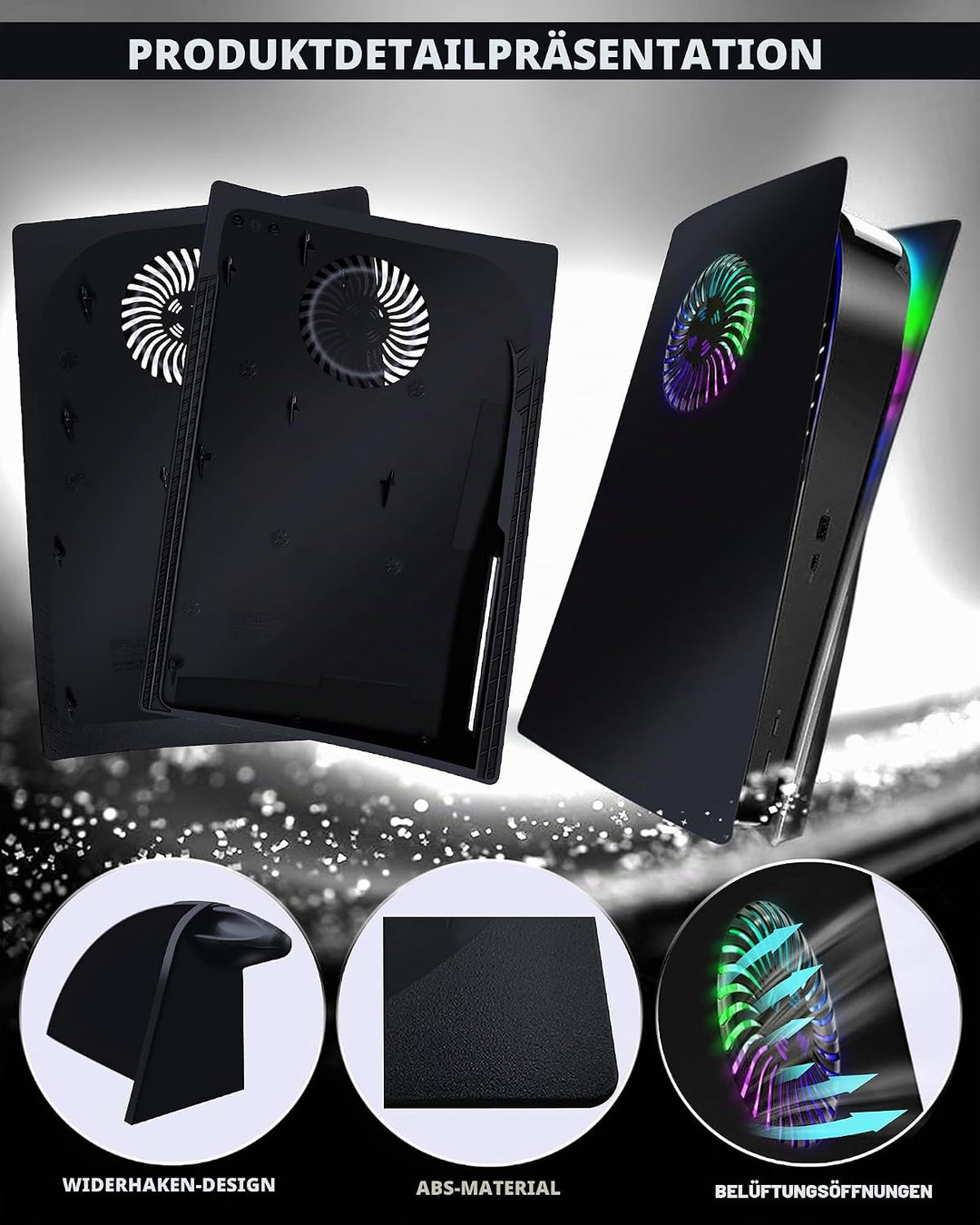 Joso Frontblende für PS5 Disc Edition, Kratzfeste, staubdichte Ersatzhülle mit RGB-Ring, Abdeckung p