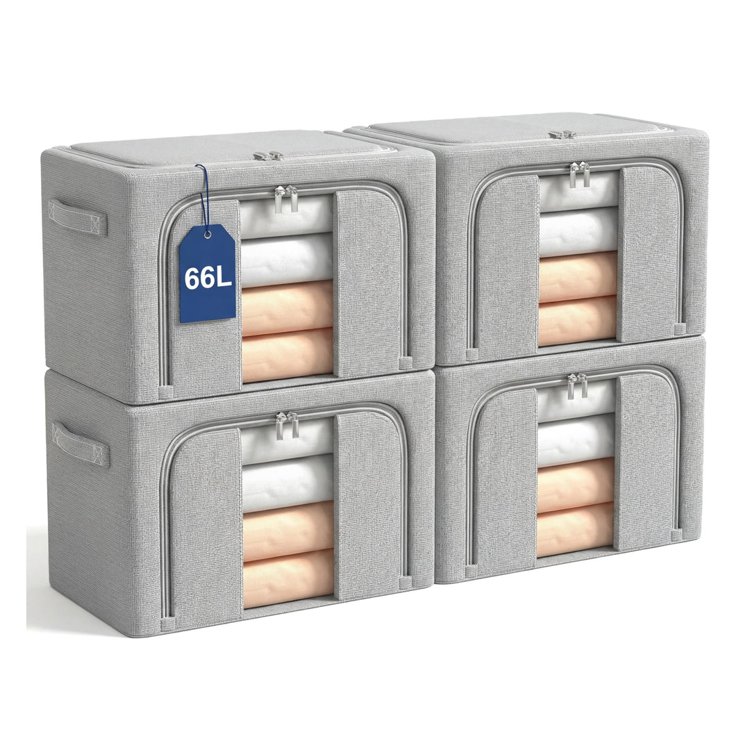 Kleideraufbewahrungsbehälter mit Metallrahmen, 66 l, gross, faltbar, stapelbar, Schrank-Organizer mi