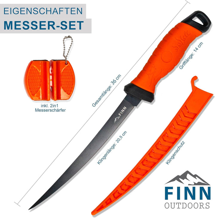 Filetiermesser Set Edelstahl Angelmesser, Fischmesser, Küchenmesser, Ausbeinmesser mit 2in1 Messersc