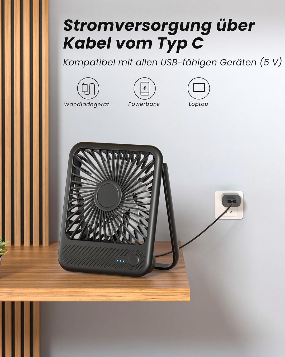Koonie USB Tischventilator, Mini Tischventilator, 3 Geschwindigkeiten & 180°Einstellbar, Ruhig-35dB,