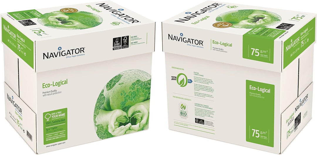 NAVIGATOR 75 gsm A4 eco-logical Papier 10x Reams (5,000 Sheets) - 2x Box, 10x Reams (5,000 Sheets) -