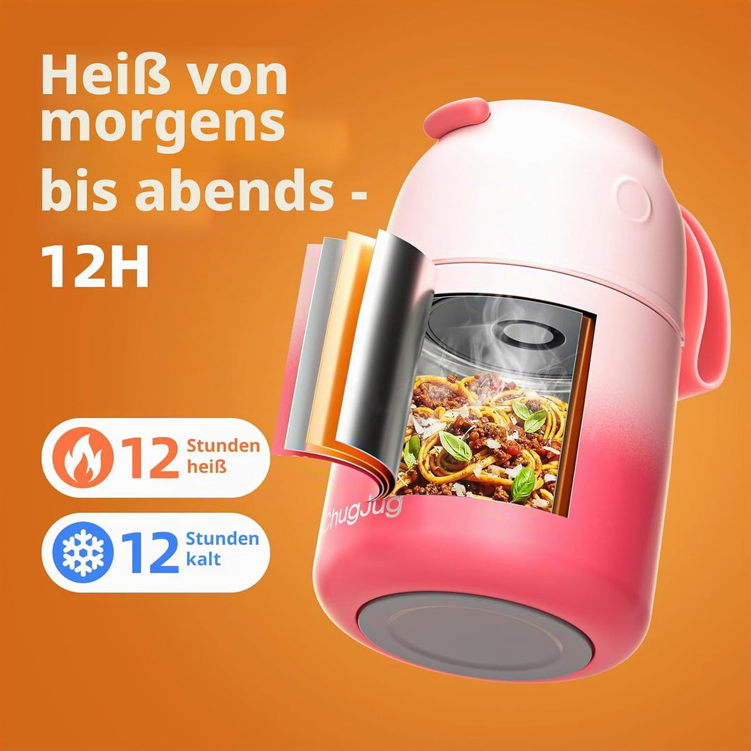 Thermobehälter für Essen 530ml, Edelstahl Thermobecher für Essen Warmhaltebehälter mit Löffel, Ausla