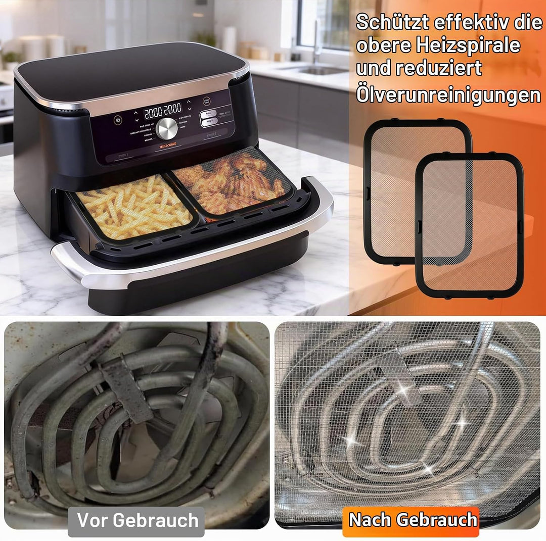 2 Stück Edelstahl Spritzschutz Heissluftfritteuse Zubehör für Ninja Foodi FlexDrawer Dual Zone AF500