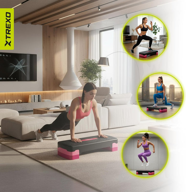 TREXO Aerobic Step 68 x 28 cm Für Cardio- und Fitnesstraining Höhenverstellbar 15-20 cm Langlebig au