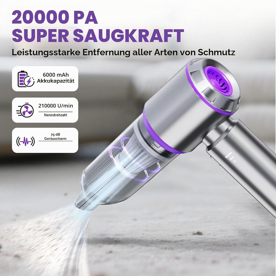 Handstaubsauger Akku,4-in-1 20000PA Handstaubsauger eingebaut 6000mAh Akku mit bürstenlosem Motor Lu