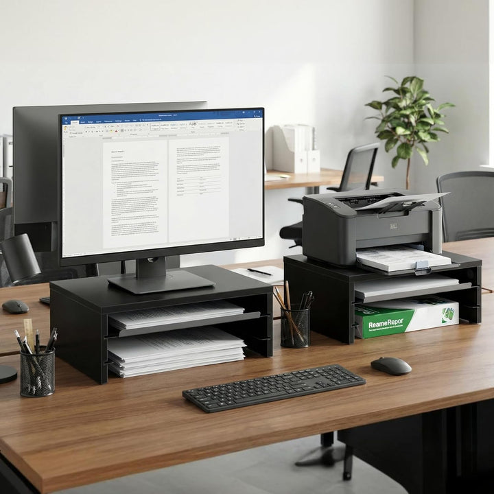 Fenge Monitorständer, Monitorerhöhung mit Ablage, Holz und Metall, Schreibtisch-Organizer für Zuhaus