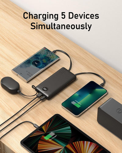 Powerbank 10000mAh Power Bank mit Kabel VEEKTOMX USB C Powerbank Externe Handyakkus mit 5 Ausgängen