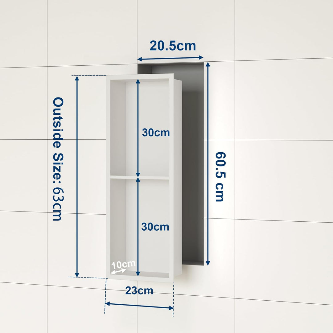 Neodrain Wandnische Dusche Edelstahl Duschnische Doppelregal für Badezimmer 60 x 20 cm, Doppelschich