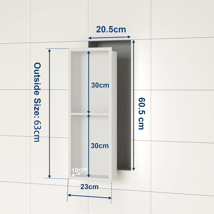 Neodrain Wandnische Dusche Edelstahl Duschnische Doppelregal für Badezimmer 60 x 20 cm, Doppelschich