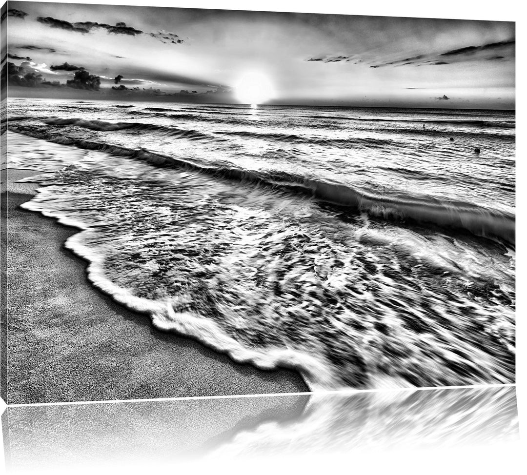 Pixxprint Meer bei Sonnenuntergang / 100x70cm Leinwandbild bespannt auf Holzrahmen/Wandbild Kunstdru