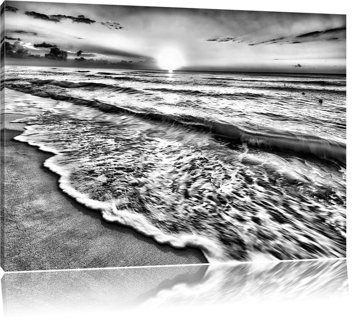 Pixxprint Meer bei Sonnenuntergang / 100x70cm Leinwandbild bespannt auf Holzrahmen/Wandbild Kunstdru