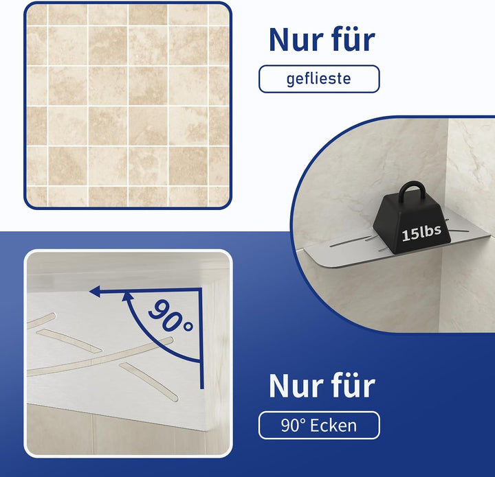 Eck Duschregal mit 3 mm Stärke, Duschablage Ohne Bohren Eckregal Dusche, SUS304 Edelstahl Badezimmer