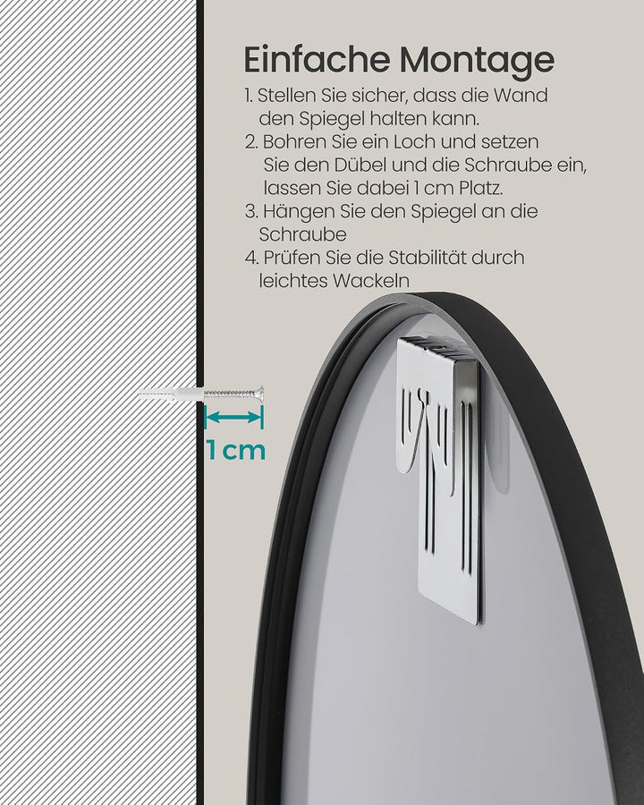 SONGMICS Wandspiegel, Spiegel rund, Ø 40,7 cm Badezimmerspiegel, Metallrahmen, einfache Montage, mod