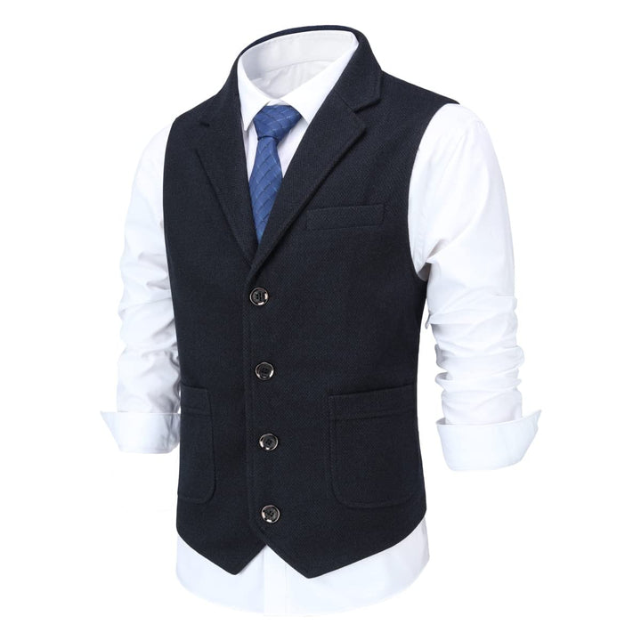 Allthemen Herren Weste Revers Tweed Wolle Anzugweste Formale Regular Fit Herrenweste Retro Business