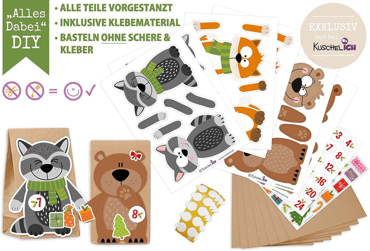Adventskalender zum Befüllen Waldtiere - mit Stickern zum Gestalten und selber Basteln