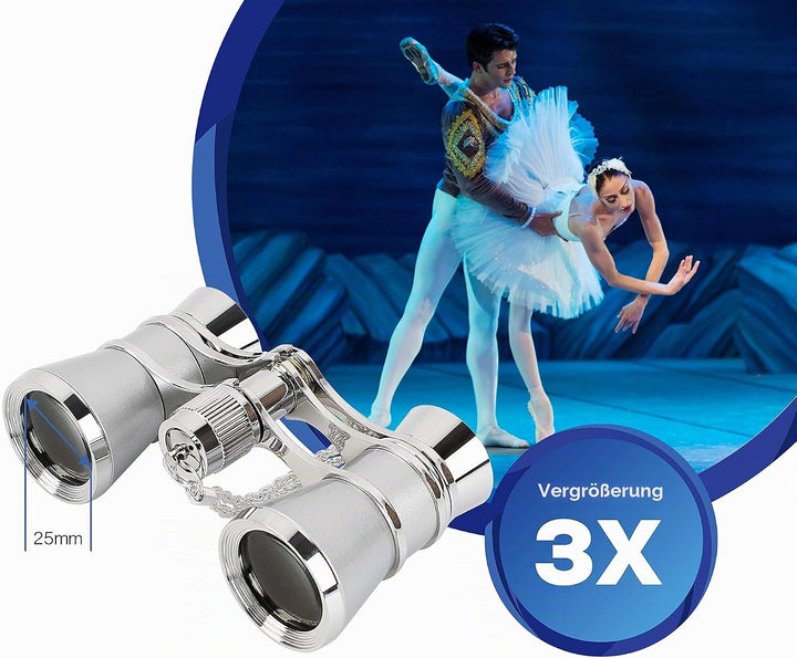 Aomekie Opernglas 3x25 Theaterglas Mini Klein Kompakt Feldstecher Fernglas mit Kette für Theater Kon