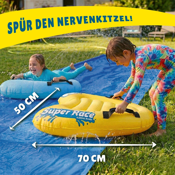 Original Cup Slipn'Slide 20 Meter XXL Pack | 2 Wasserrutschmatte 10 Meter + 2 Bodyboards + 1 Liter e
