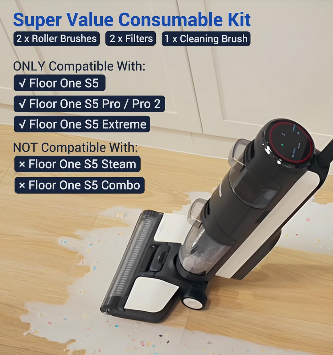 Bürstenrolle und Filter Ersatzteile kompatibel für Tineco Floor One S5/S5 Pro/S5 Pro 2/S5 Extreme, 2