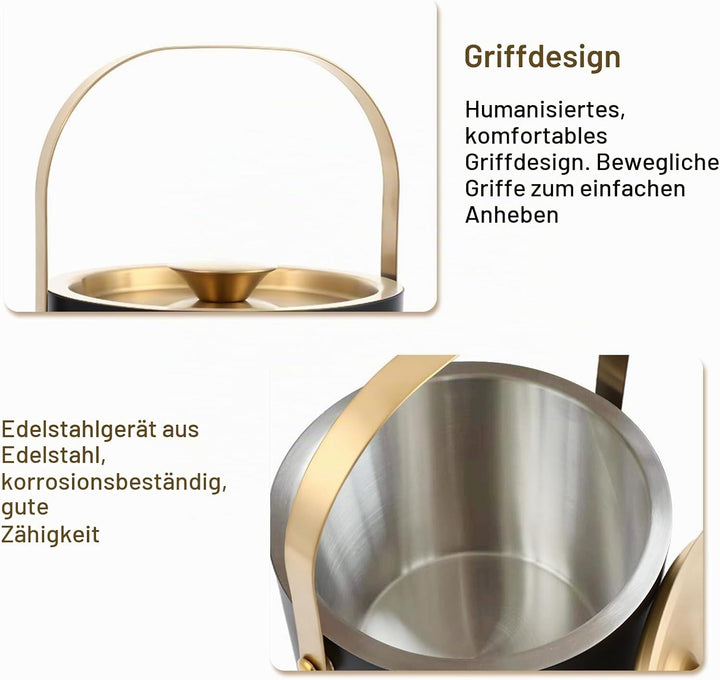 3L Eiseimer Eiswürfelbehälter Eisbehälter Edelstahl,Doppelwandiger isolierter Eiskübel,Premium Eiskü