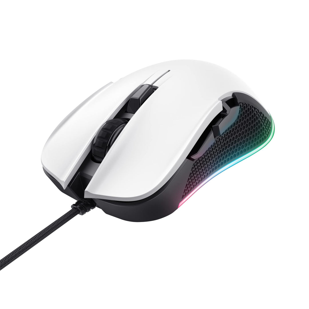 Trust Gaming GXT 922W Ybar Gaming Maus mit RGB LED-Beleuchtung, 200-7200 DPI, USB Kabel 2,1 m, Erwei