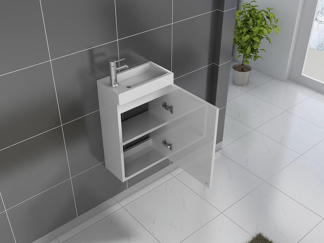 SAM Waschplatz Vega, Kleiner Waschtisch 40 x 22 cm, Weiss Hochglanz, Tür mit Push-Open-Funktion, Kun