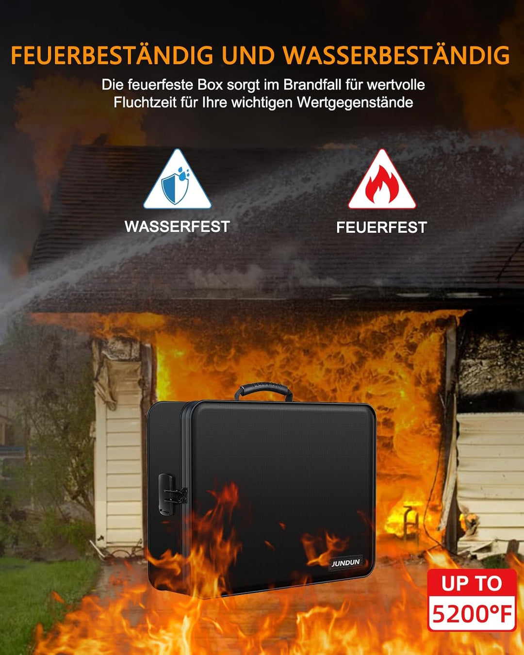 JUNDUN Dokumenten Organizer mit 5200℉ Wärmeisoliert, Feuerfeste Dokumententasche mit Schloss, Dokume