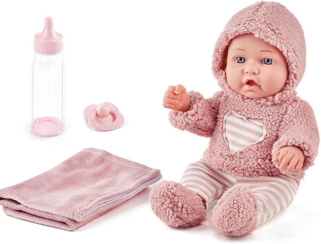 30 cm Babypuppe Spielset mit Zubehör und Kleidung in Geschenkbox, Ideal für Mädchen Kleinkinder ab 3