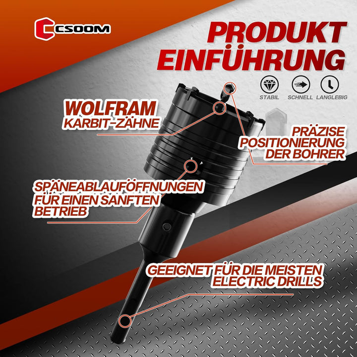 CSOOM Beton-Lochsägen 68mm，hartmetallbestückt,inkl.-2x Zentrierbohrer, 110mm SDS Plus Für Elektro- f