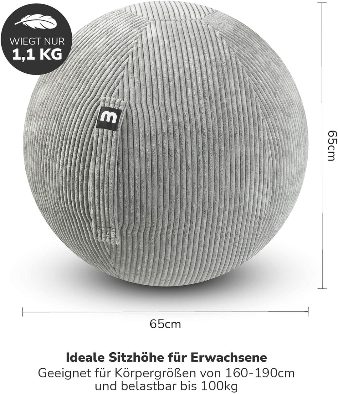 mokebo Stoff Sitzball Büro ergonomisch 'Der Sportliche', Sitzball mit Pumpe oder Pezziball mit Stoff