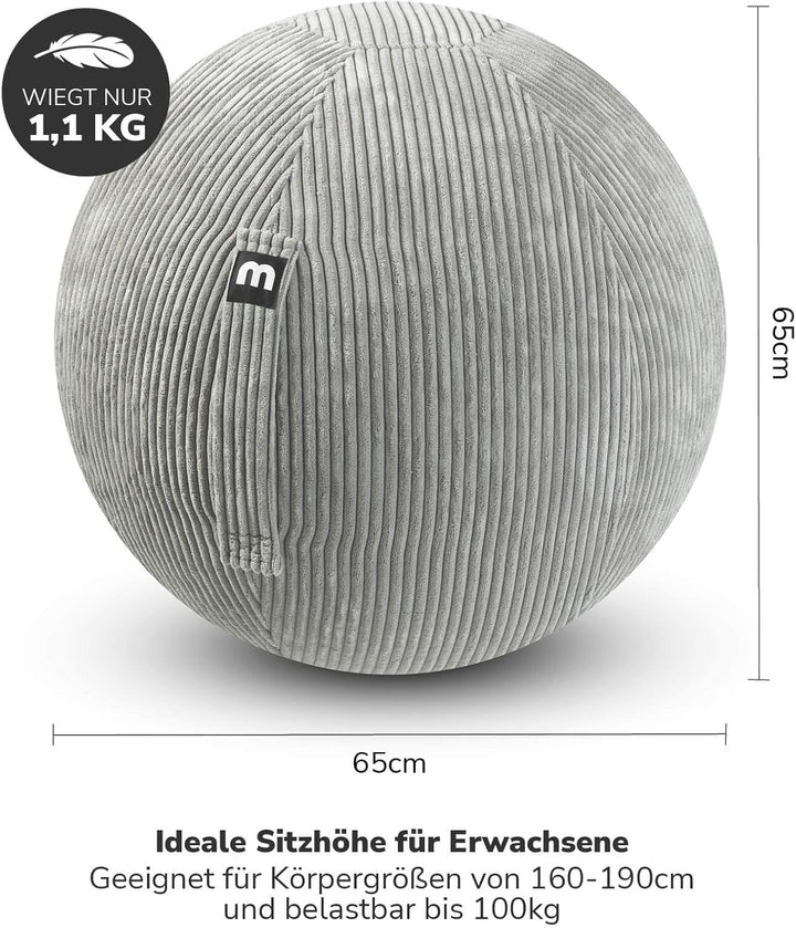 mokebo Stoff Sitzball Büro ergonomisch 'Der Sportliche', Sitzball mit Pumpe oder Pezziball mit Stoff