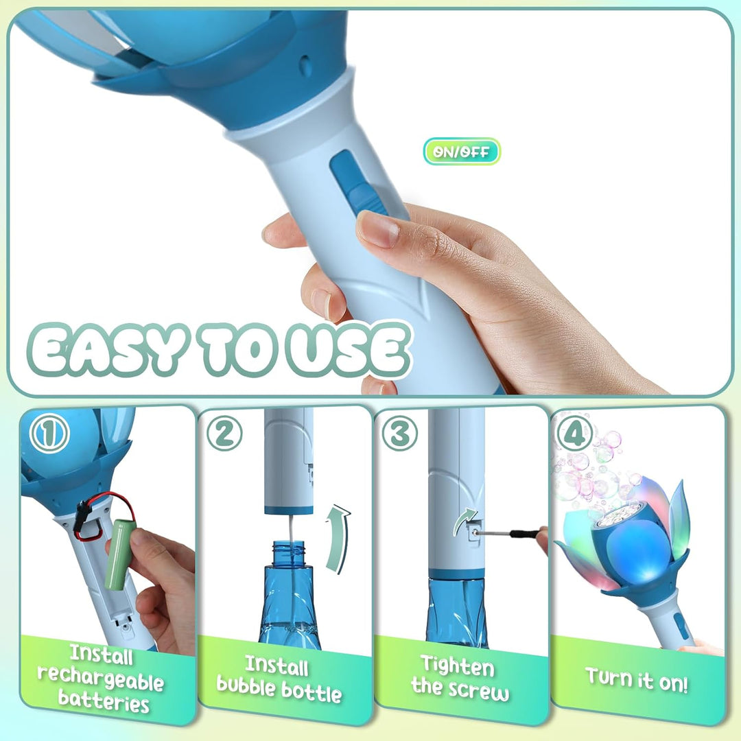 PANACARE Blumen Seifenblasenstab, Elektronische Seifenblasenmaschine Kinder mit Seifenblasenlösung/A