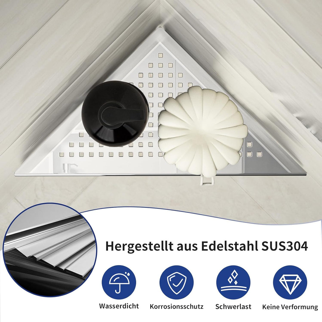 Eck Duschregal, Edelstahl 304 Badezimmerregal aus Stahl mit Gitterdesign für geflieste Wände, Einbau