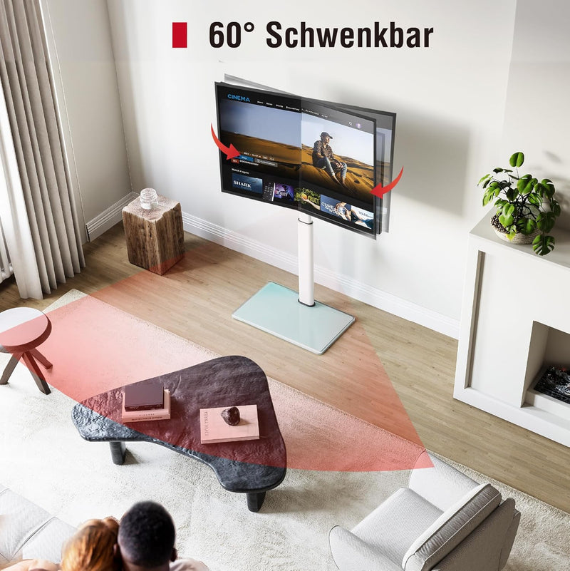 AOKCOS TV Ständer Bodenständer Höhe 1350mm für 32-55 65 70 Zoll Fernseher, Neigbar & Schwenkbar & Hö