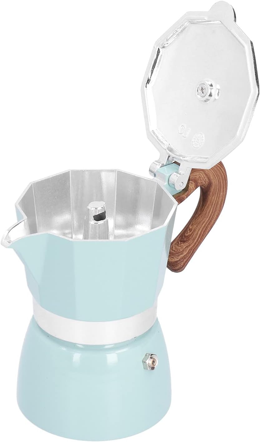 Moka Espressokocher 3 Tassen, Italienisch, Aluminium, Tragbar, Verbrühungssicherer Griff, Blau