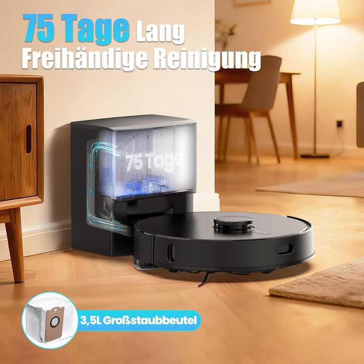 E10+ Saugroboter mit Wischfunktion, Staubsauger Roboter mit Absaugstation 3.5L, 8000Pa Saugkraft, Li